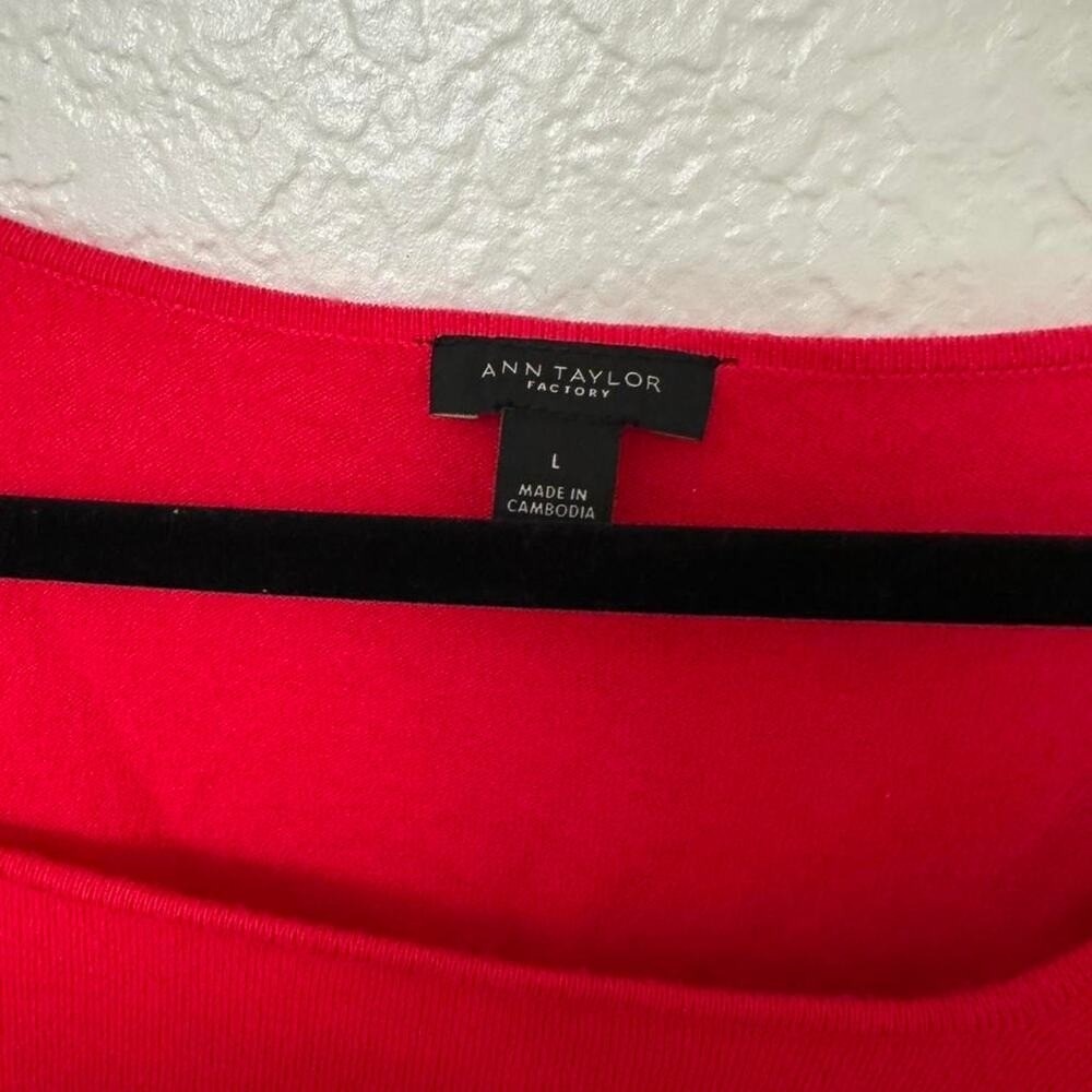 Ann Taylor Factory Sweater Womens Large Red Excellent Puff Sleeve Square Neck - Picture 3 of 5